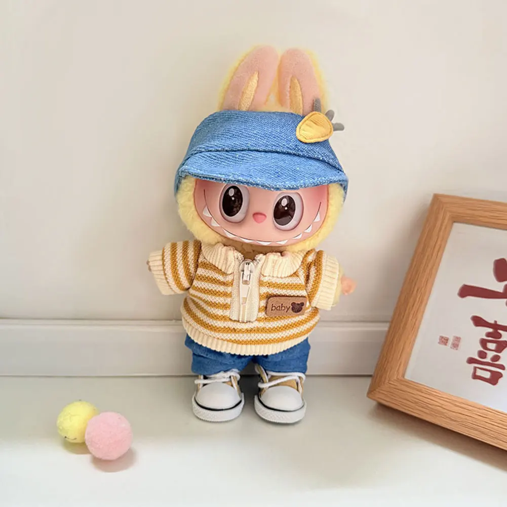 Voor 17 cm Labubu Poppenkleertjes Mode Leren Jas Poppenkleertjes Beer Trui Shirts Poppen Accessoires Leuke Decoratie