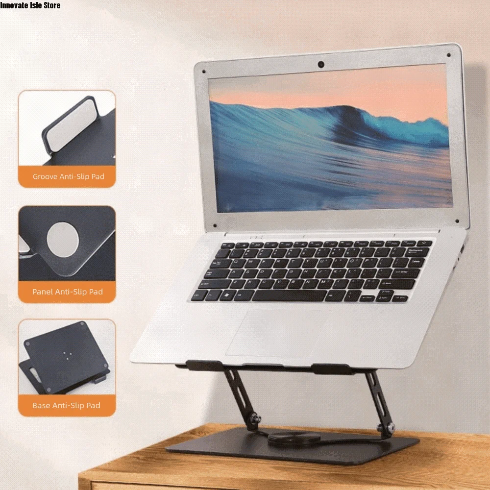 360 Rotating Base Notebook Computer Stand Adjustable Foldable Tablet Cooling Fan Holder Hollow-Out Lifter Computer Riser