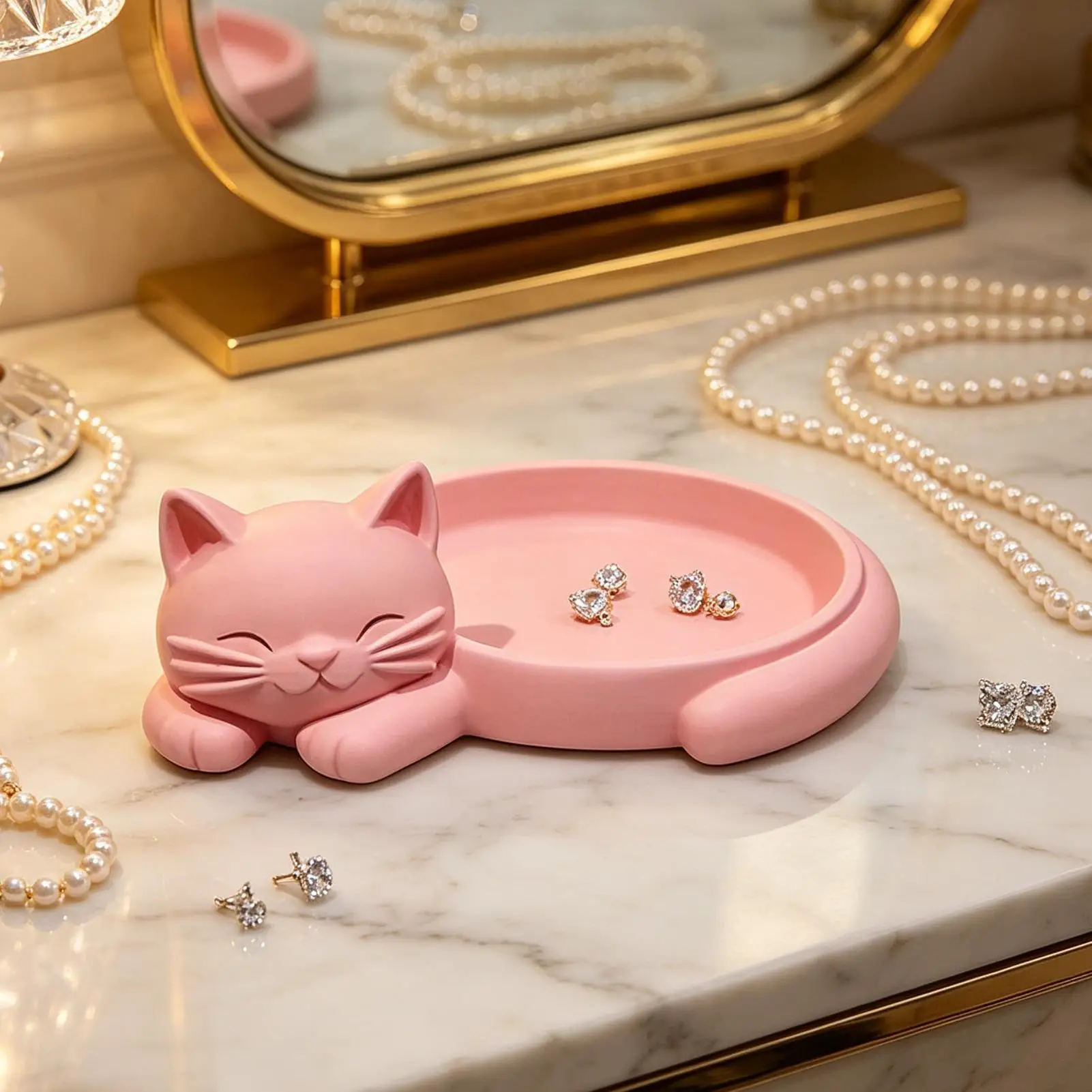 Jewellery Tray Cat Shape Jewelry Storage Holder Earrings Organizer Dish for Earrings Bracelet Watch Keys Thanksgiving Vanity