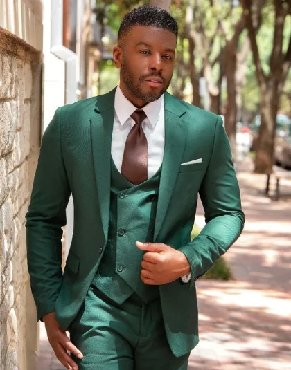 Traje de vestido de baile para homens, ternos clássicos verdes masculinos, conjuntos de blazer, ajuste regular, casamento formal, personalizado, 3