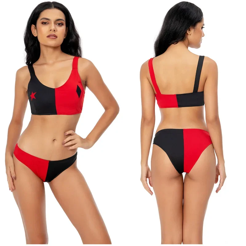 RT01 Quinzel تأثيري مثير مجموعة الملابس الداخلية النساء زي فيلم سوبر الشرير فانتازيا ضمادة الملابس الداخلية هالوين كرنفال حفلة * JK2