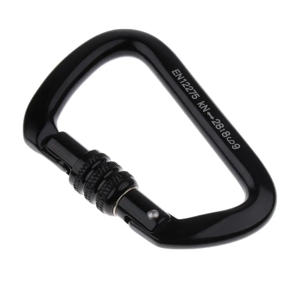Rock Climbing Carabiner 28KN CE Approved Screw Lock D Shape Aluminium Carabiner for Hiking Rappelling Protection