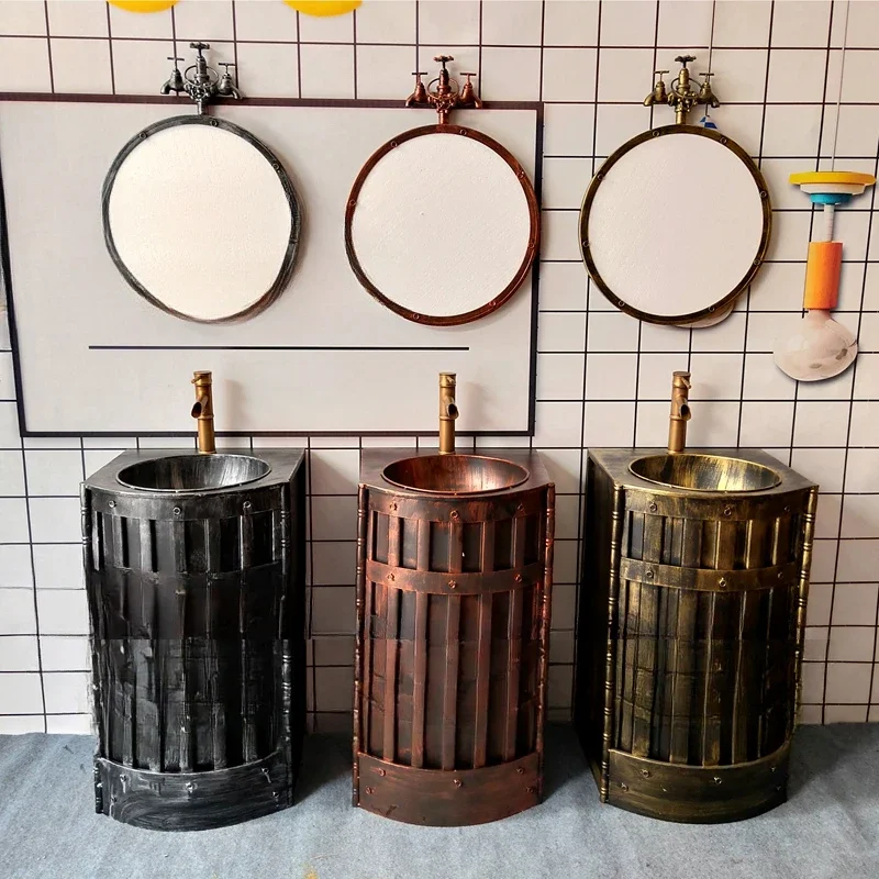 

Industrial style retro wash basin creative personality bar container oil drum column