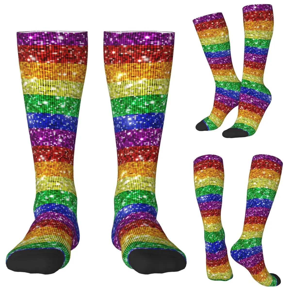 

Искусственный блестящий Радужный флаг гордости ЛГБТ-носки для геев и лесбиянок, чулки в стиле Харадзюку, всесезонные длинные носки, аксессуары для мужчин и женщин, подарки