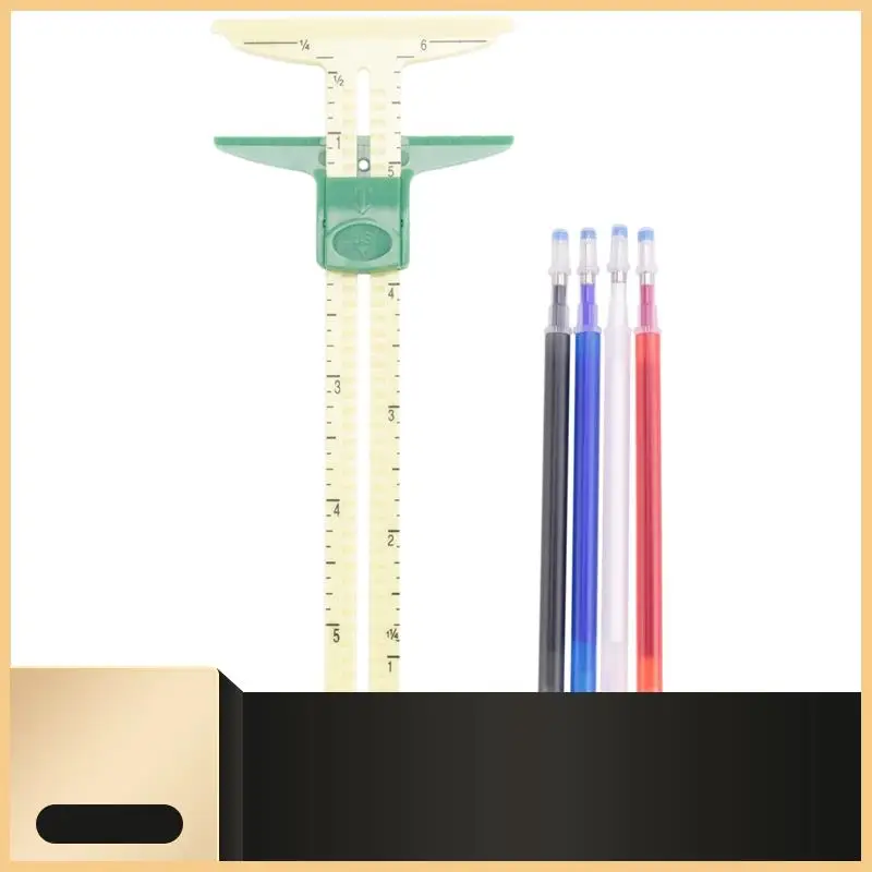 

T-Shaped Sliding Gauge Sewing Measurement, Using 4 Colors Of Fabric Thermal Erasing Pen, 5 In 1 Sewing Ruler Tool-N30R