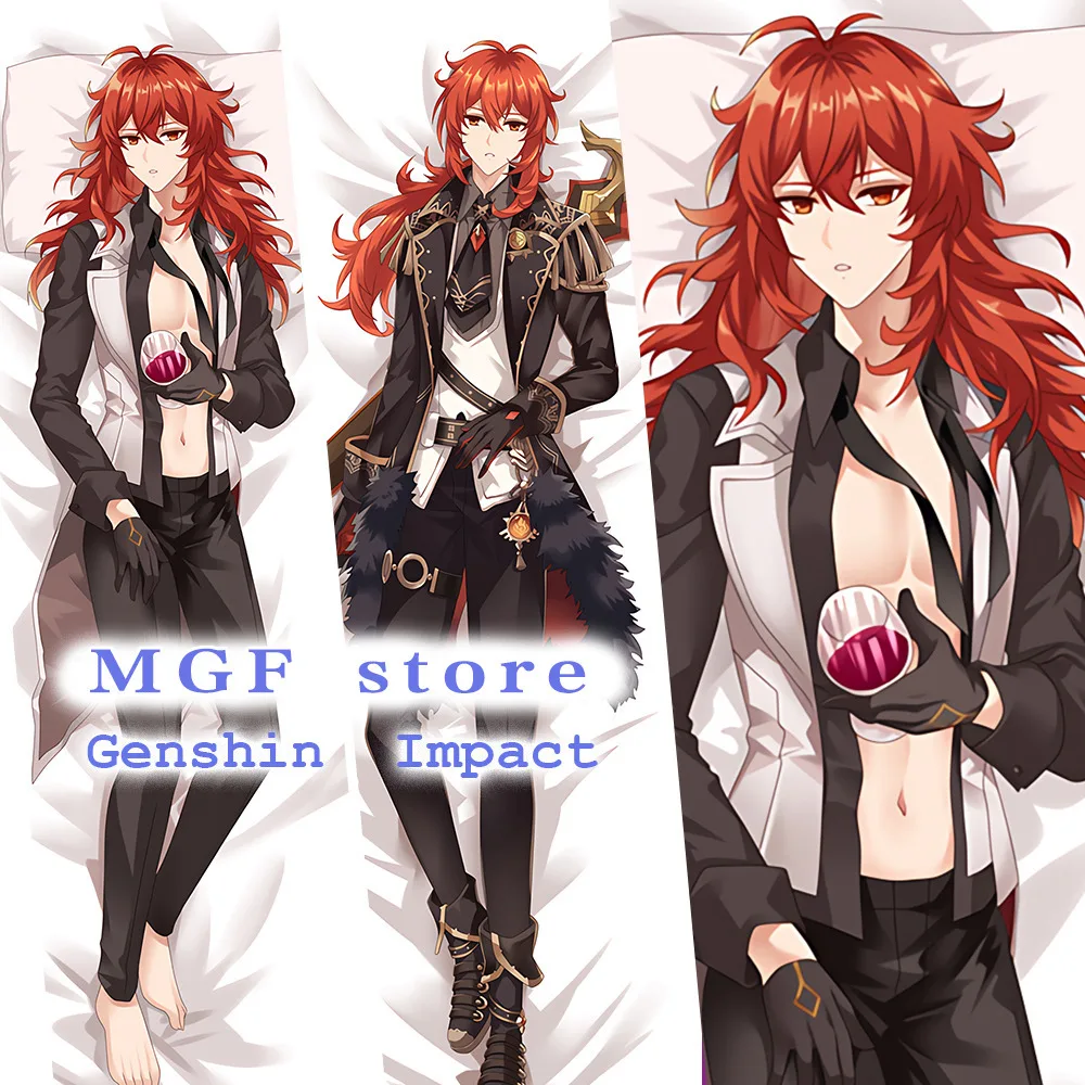 Genshin Impact Diluc Ragnvindr Cosplay Anime Game Dakimakura 2Way Hing Body Pillow Case Home Bed Cushion Cover