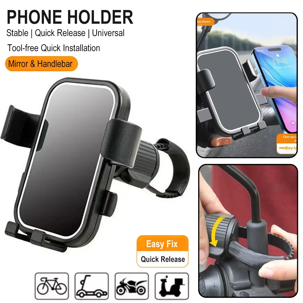 New Universal Quick Release Motorcycle Electric Moto Bike Phone Holder Navigation Support Rearview Mirror Mount Clip GPS Bracket
