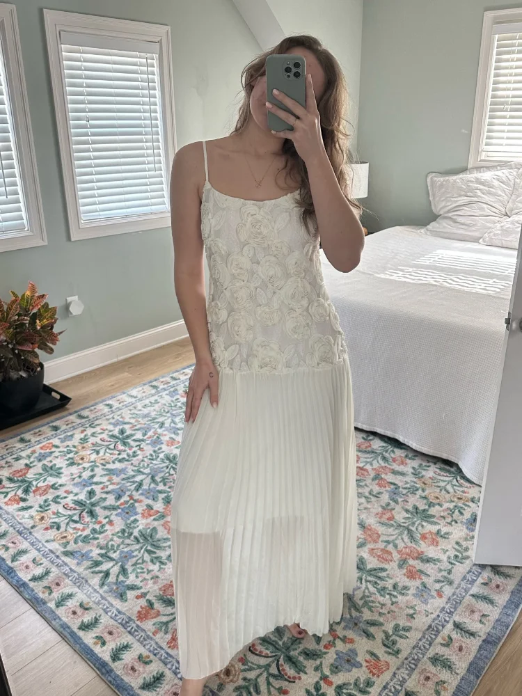

3D Floral Sling Maxi Dress White Women Backless Strapless Patchwork Chiffon Robe 2025 Summer Boho Party Wear