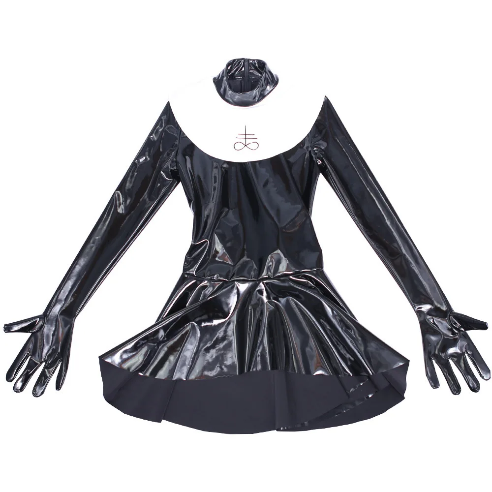 Muslim Nun Suit Two Piece Women Lady Stage Show Latex Ammonium Long-sleeved Tight Stretchy Suit