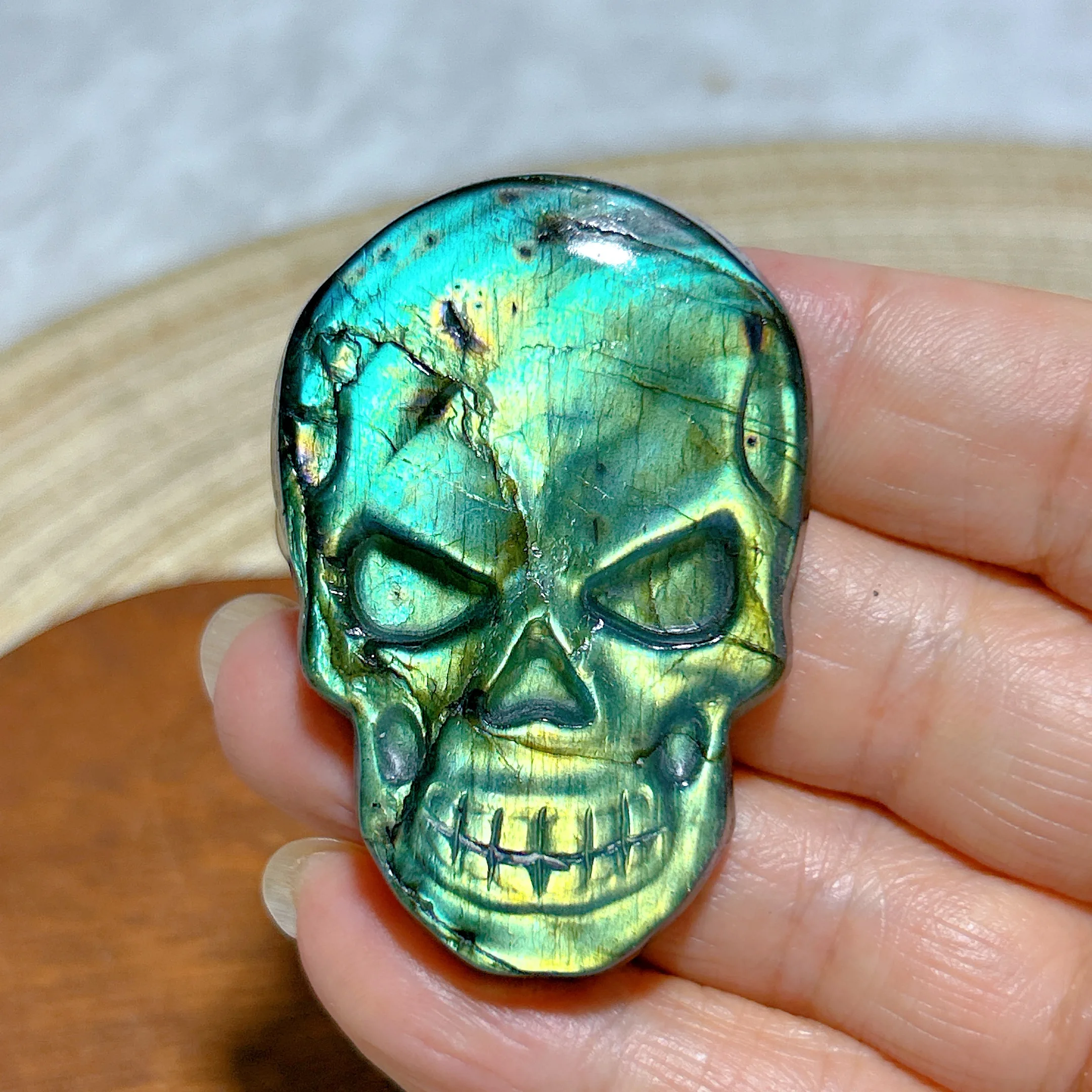 Natural Crystal Blue Flashy Labradorite Skull Carving Healing High Quality Gemstones Mineral Energy Reiki Home Decorations Gift