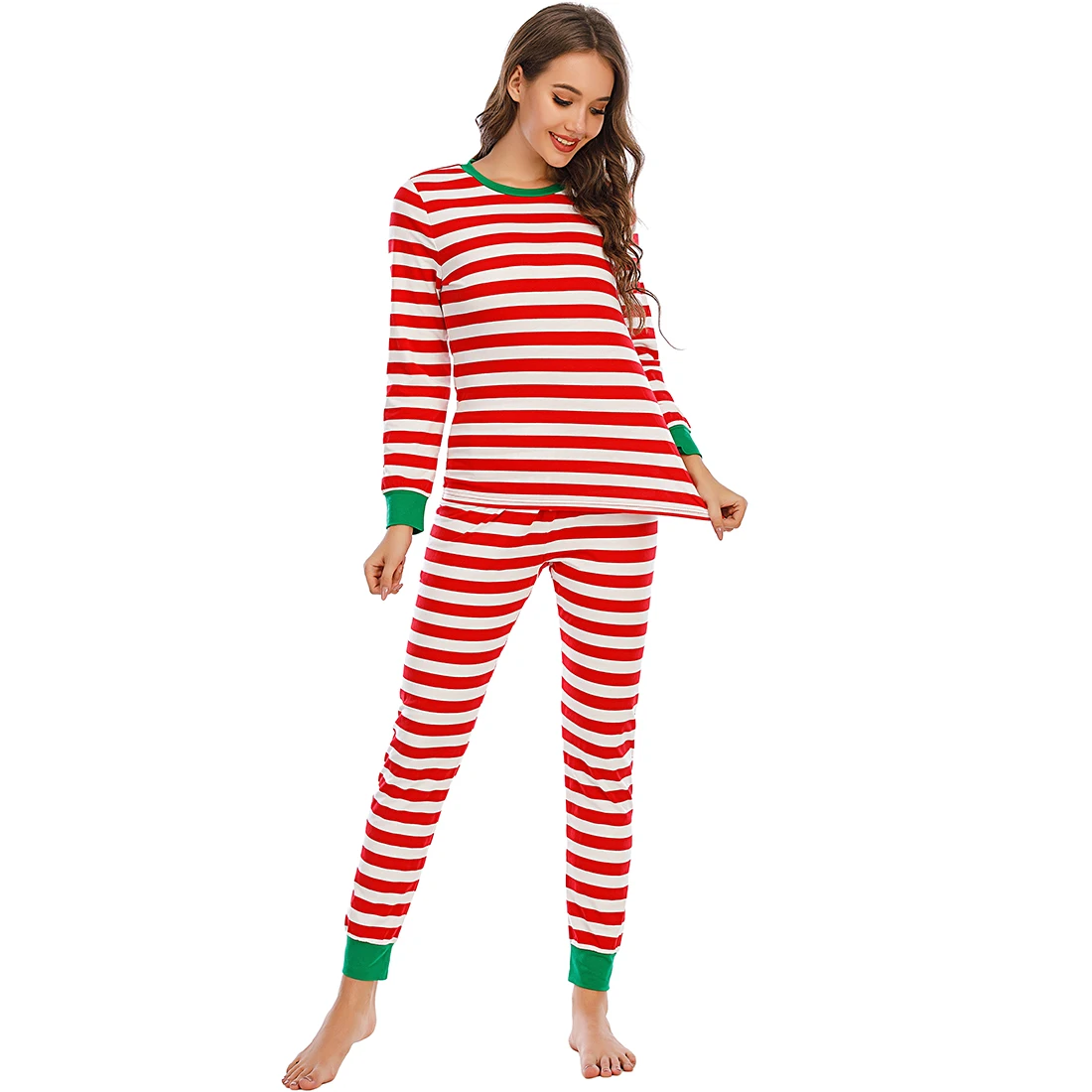 Pajamas Family Christmas Set dad mom Kids Sleepwear parent-children clothing Top and Pants  Christmas Stripe Red Aand Green