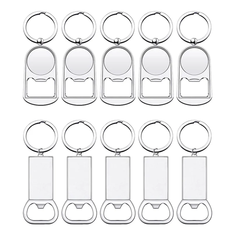 ABGN 20個入り昇華ブランクキーホルダー、ブランクメタルボトルオープナーキーリング、長方形熱転写昇華キーホルダー