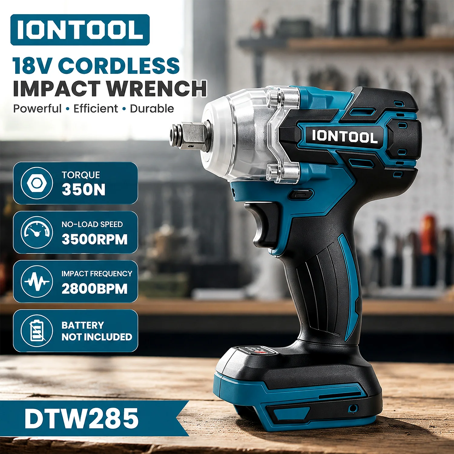 IONTOOL  DTW285 3500RPM 1/2 Inch 350N Cordless Impact Wrench for Light to Medium Duty Auto Tire Repair Tool Only