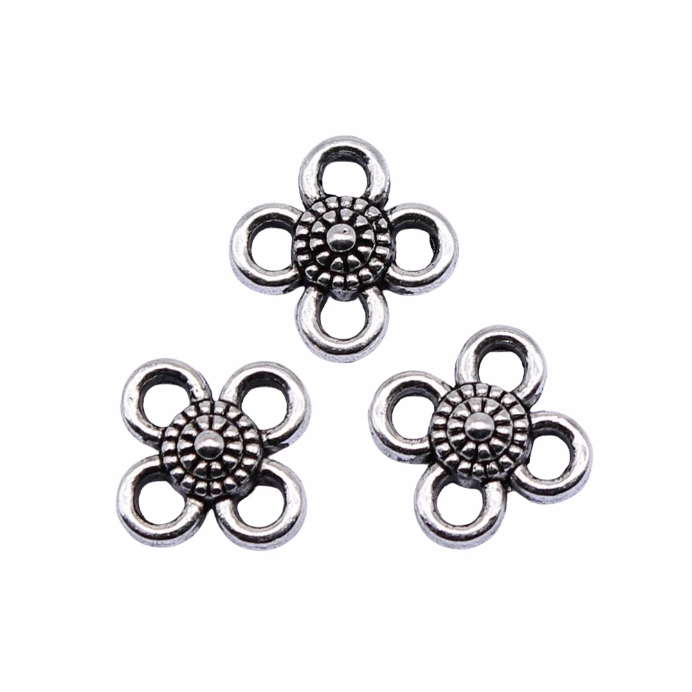 WYSIWYG 40pcs 8x8mm Antique Silver Color Flower Connector Charms For Jewelry Making DIY Jewelry Findings