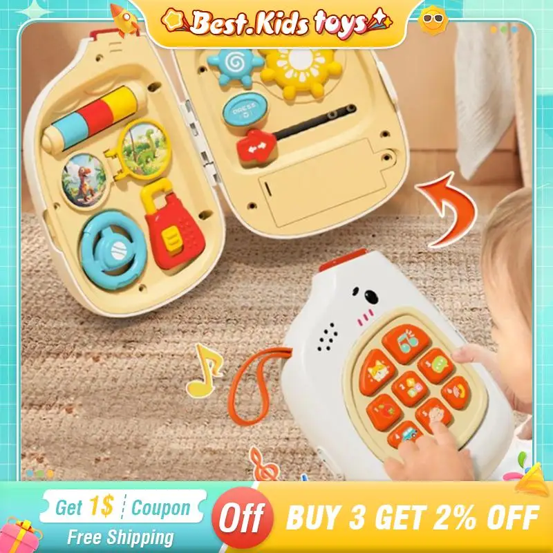 2 In 1 Elephant Mobile Phone Toys With Music Busy Board Sensory Toy Montessori Funny Story Machine Education Toys For Kids Gift