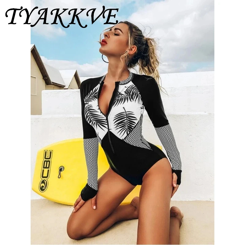 

TYAKKVE 2024 Sexy Swimwear Rash Guard One Piece Woman Swimsuit Sport Print Surfing Suit Bodysuit Bathing Suit Beachwear Monokini