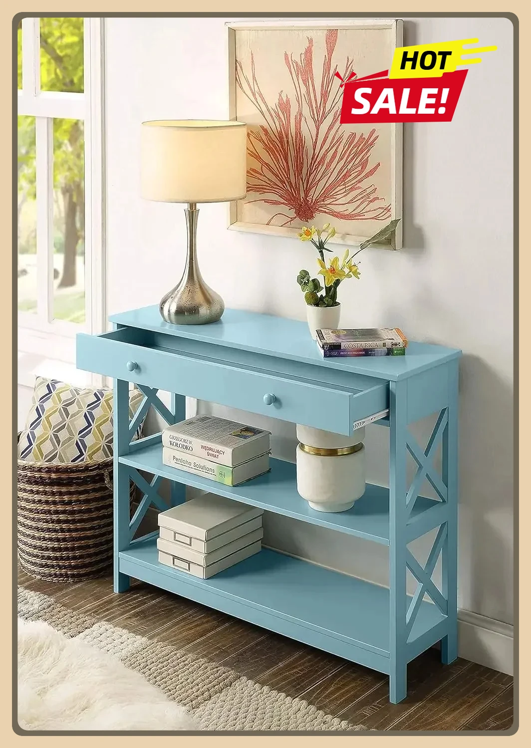 

Oxford 1 Drawer Console Table, Sea Foam Blue with Shelves