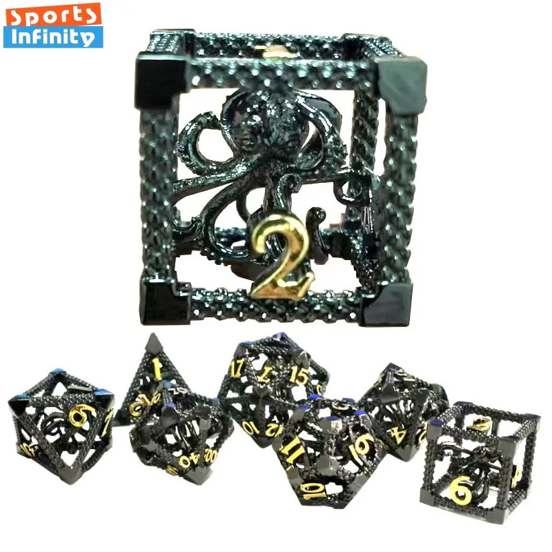 

7pcs/set New Metal Octopus Hollow DND Dice Polyhedral TRPG Cthulhu Board Game COC Dice Digital Dice Set Number Dices Kit