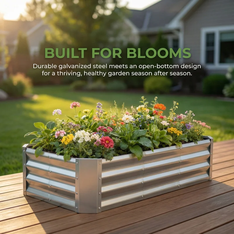 4x2x1ft Galvanized Metal Planting Bed Kit for Outdoor Gardening Silver Large Size - Includes Space for Vegetables Herbs And Flow
