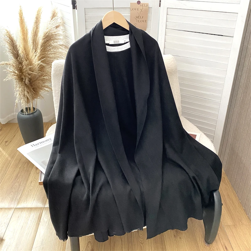 

Women Solid Cashmere Scarf for Winter Warm Thicken Pashmina Shawl Wrap Fashion Luxury Tassels Lady Blanket Windproof Scarves