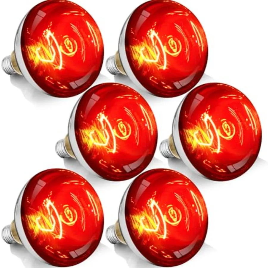 

250W R40 Red Heat Lamp Bulbs 8000 Hours Rated Infrared Flood Light Brooder Heating Lamp for Chickens Reptiles Pets Bathroom E B