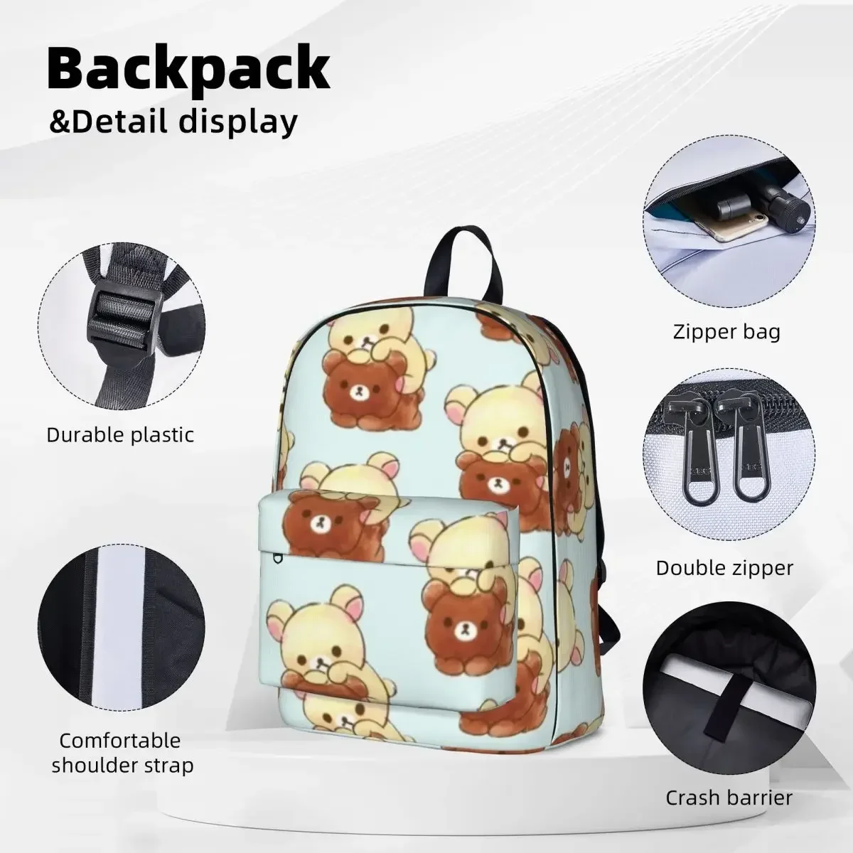 Rilakkuma Sakura Woman Backpacks Boys Girls Bookbag Waterproof Children School Bags Portability Laptop Rucksack Shoulder Bag