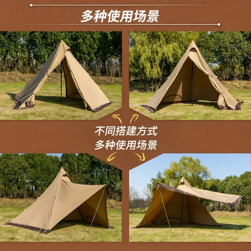 Outdoor Pentagon Camping Tent Multiplayer Vintage Pyramid Tent with Firewood Stove