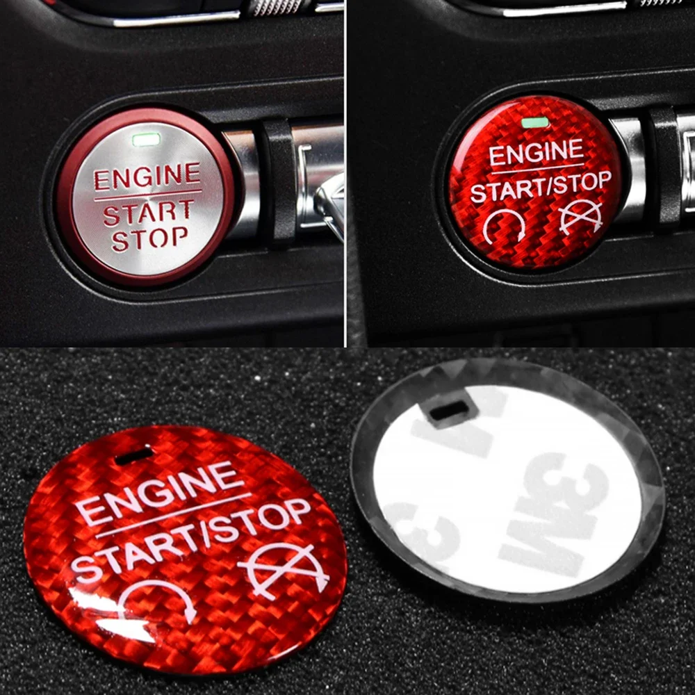 Red/Black Carbon Fiber Car Engine Start Stop Button Sticker For Ford Mustang GT 2015 2016 2017 2018 2019 Push Button Cover Trim