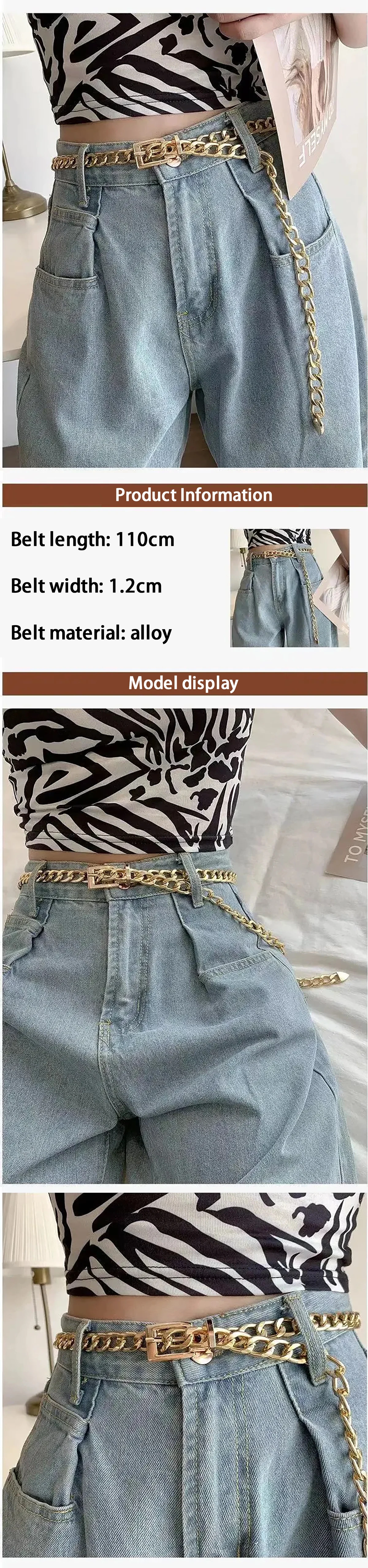 Damengürtel Mode Metall Taille Kette Straße Hip Hop Punk Denim Herrengürtel – Detail 1