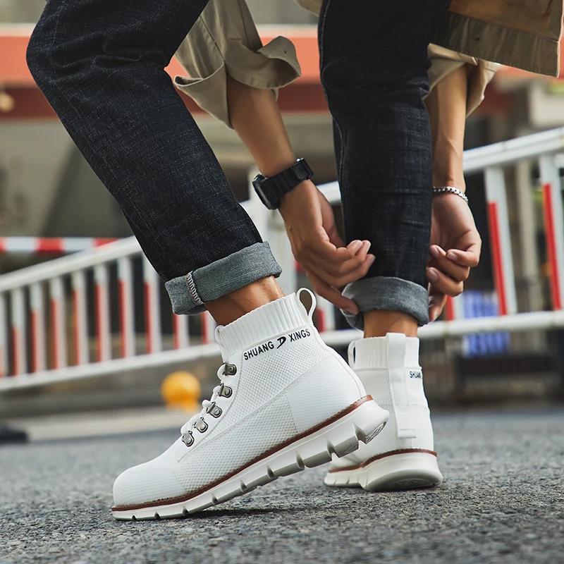 Primavera outono novos homens sapatos casuais de alta qualidade confortável malha respirável casual tornozelo botas ao ar livre leve sapatos caminhada