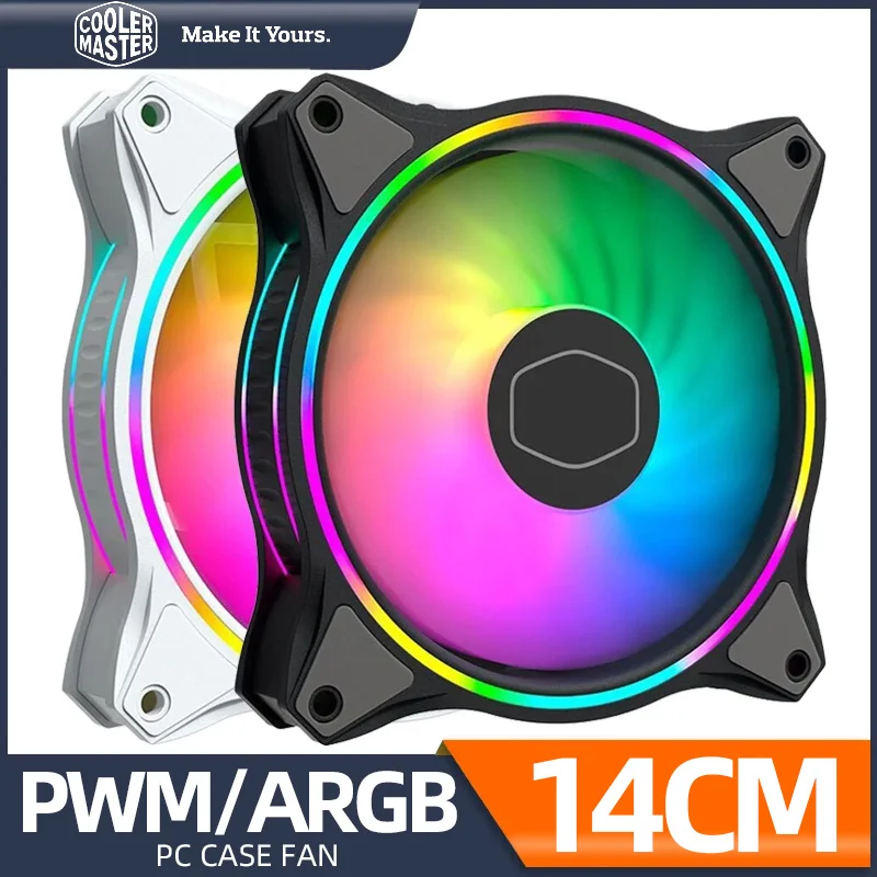 Cooler Master MF140 HALO PC Cooling Fan 140mm ARGB 5V/3PIN Computer Case CPU Cooler Water Cooling Quiet PWM Fans