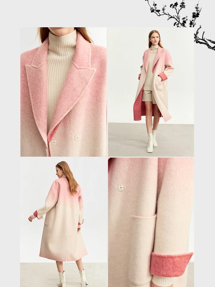 AMII Woolen Coat for Women 2023 Winter New Double-sided Female Gradient Long Korean Version Straight Blends Trendy Lady 12344068