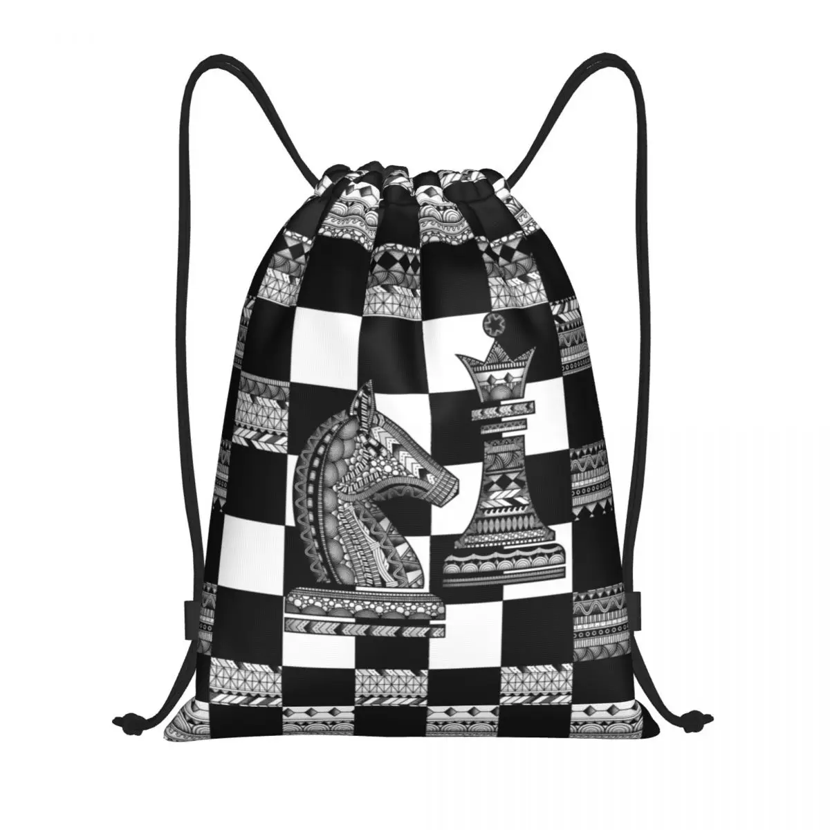 Chess Knight And Queen Drawstring Backpack Bags Men Lightweight Board Game Chessboard Gym Sports Sackpack Sacks for Training