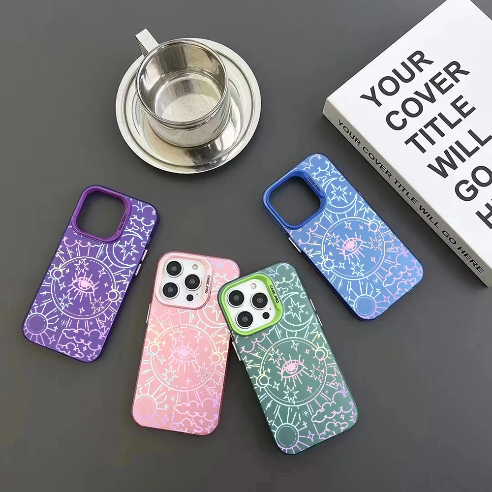 Hot Evil Eye Phone Case IMD Color Silver Shell For IPhone 16 15 14 13 12 Pro Max Plus