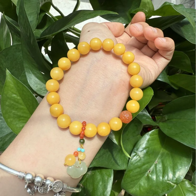 Amber Beeswax Single Loop Unisex Bracelet 9.5mm Fashion Versatile