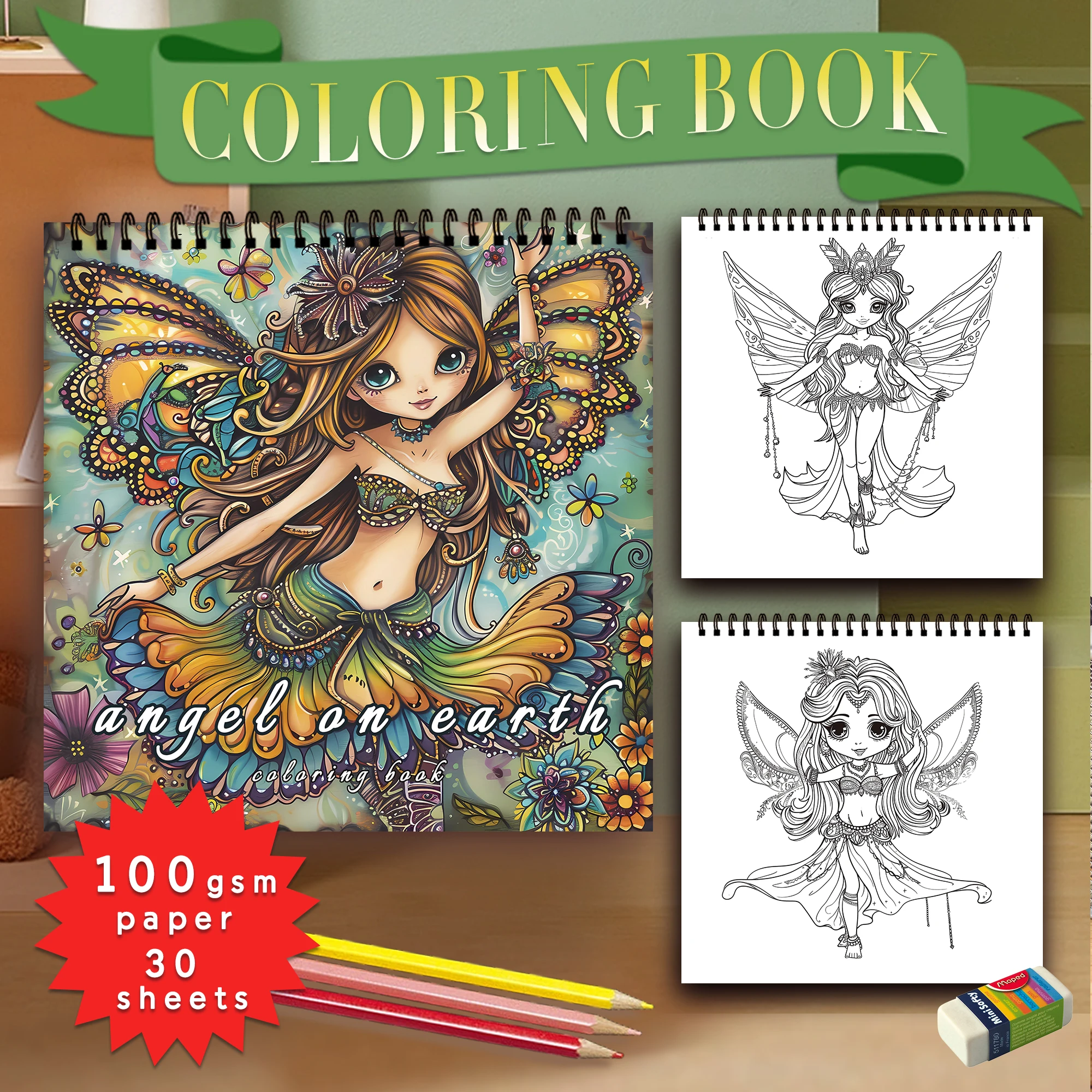 30 Sheets Adult Spiral Colouring Book, 8.3x 8.3 inch 100gsm Thick Paper, Perfect for Back to School Gifts, Halloween Gifts