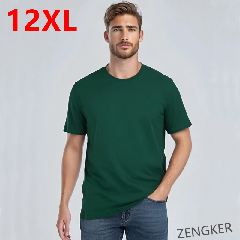 Summer Men's Short-sleeved 10XL 9XL Round Neck Half-sleeved Clothes big Size T-shirt Cotton Solid Color Tops Oversized 12XL