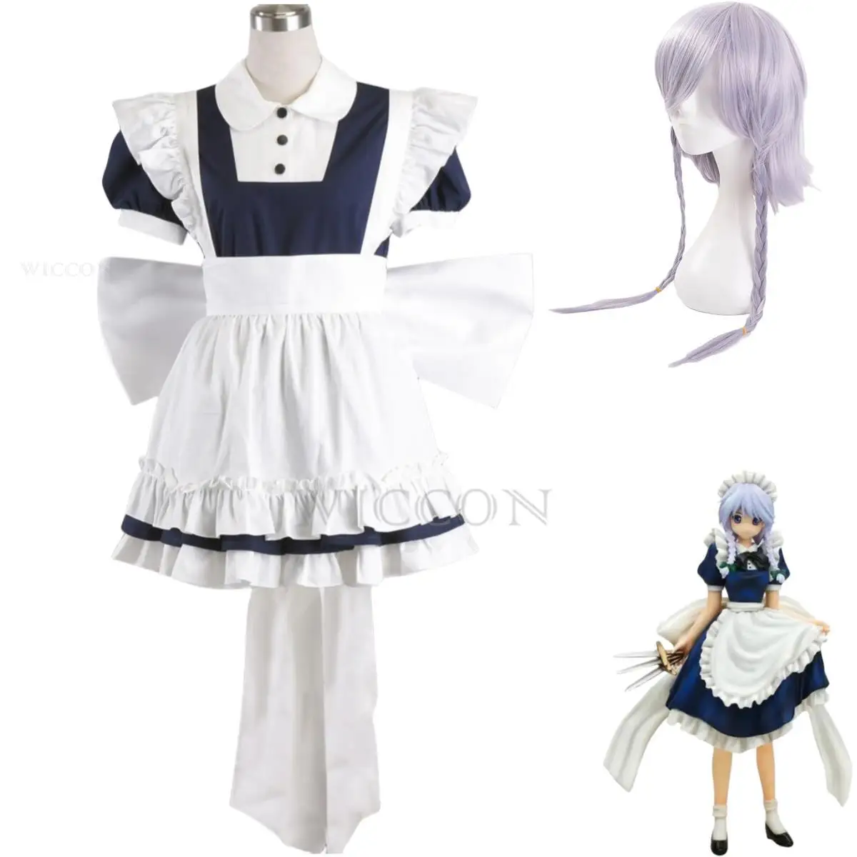 Anime Game TouHou Projec Izayoi Sakuya Cosplay Costume Wig Maid Attire Lolita Dress Woman Sexy Kawaii Birthday Party Suit