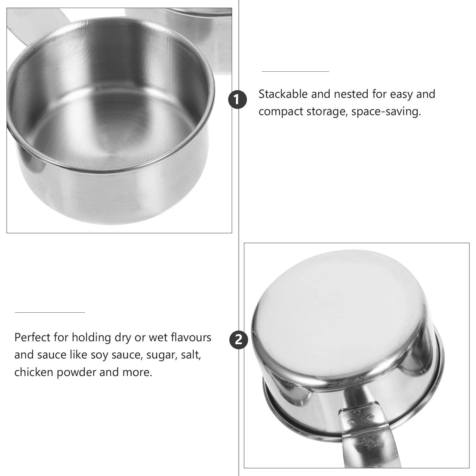 

Measuring Cup Set 60ml 80ml 125ml 250ml Stainless Steel Food Grade 304 Engraved Markings No Fade Nesting