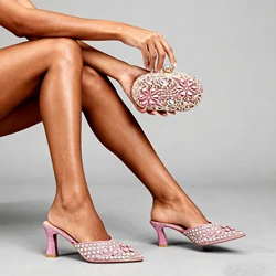 QSGFC New Design Specials Italian Women Heels Shoes and Bag in Pink Color Comfortable Heels With Rhinestone for Part
