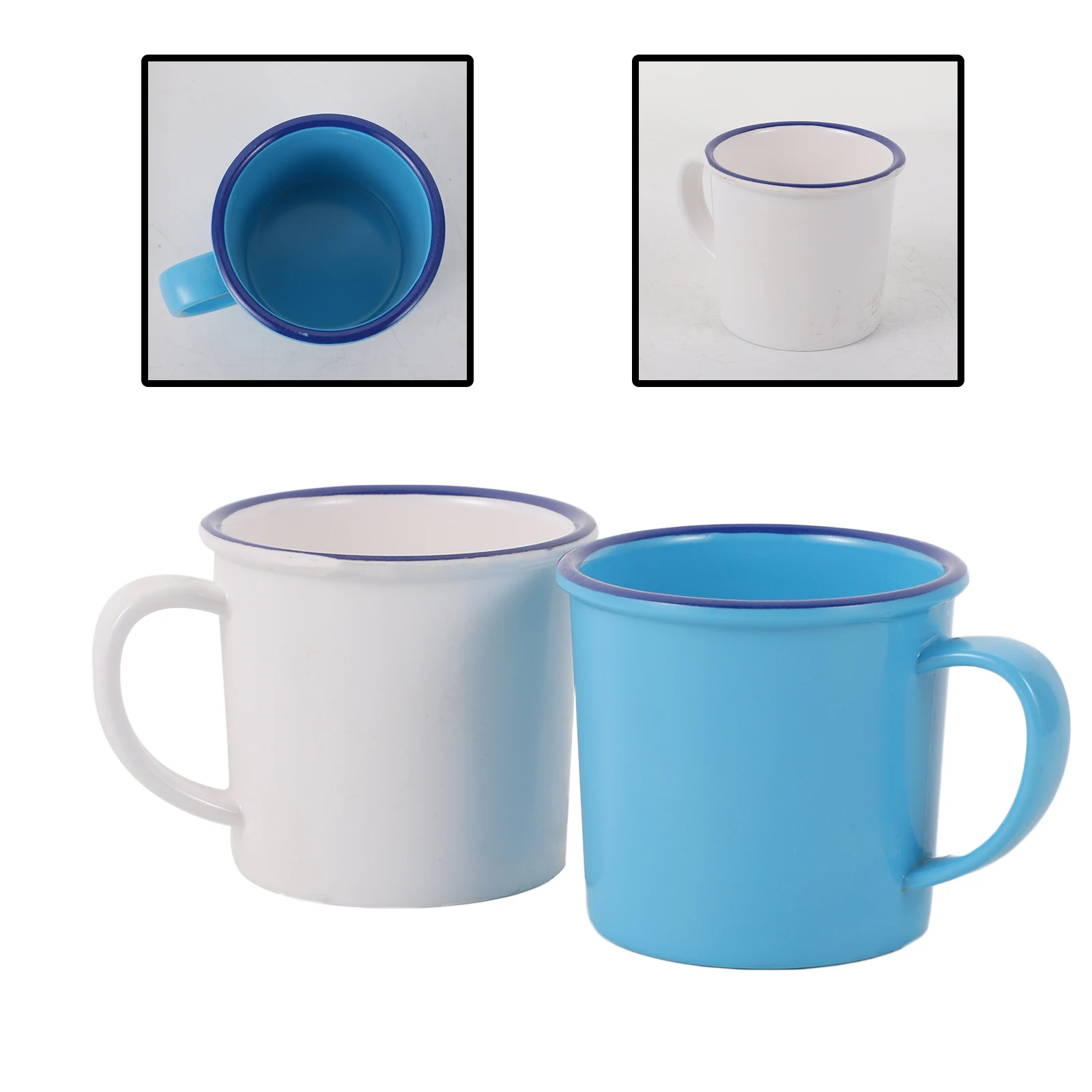 

2 Retro Tea Jars Melamine Mugs Imitation Enamel Vintage Cups Beverage Drink Water Wide Mouth Heat Insulated Clean