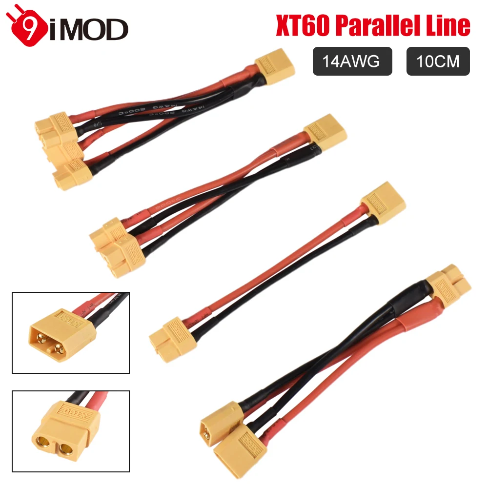 9IMOD XT60 Parallel Battery Connector Male/Female Cable Plug Dual Extension Y Splitter/3-Way for RC Battery Motor