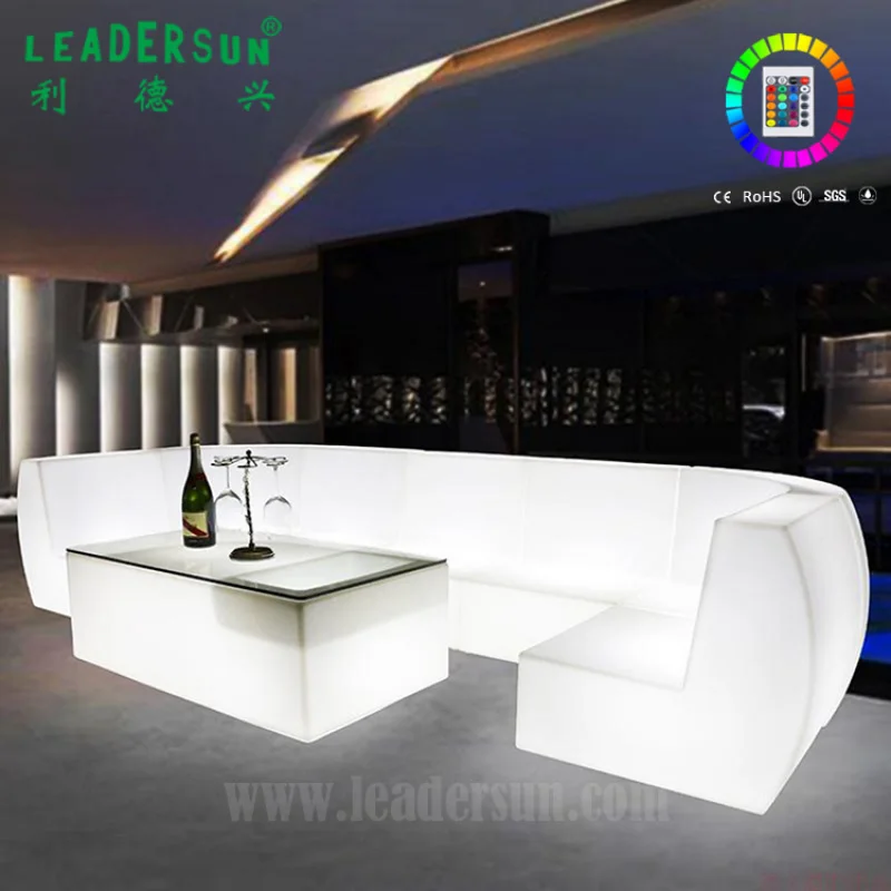 custom.Modern LED Glowing Outdoor Table Chair Sets Bar Table Sofa Lounge Hookah Plastic LED Furniture Events Night Clubs Par