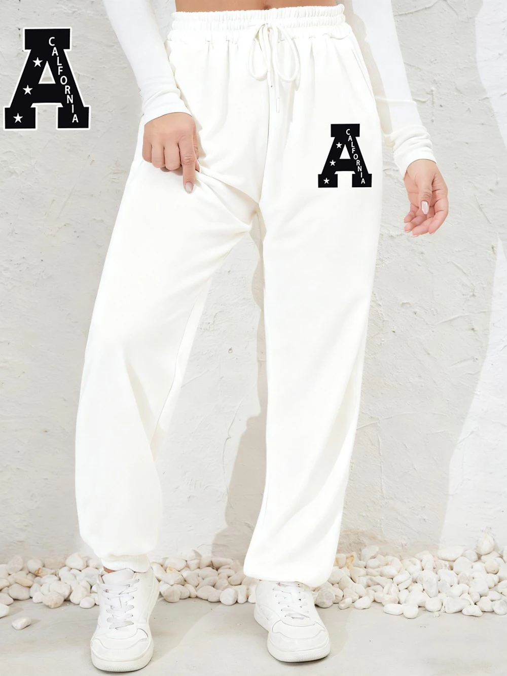 كاليفورنيا رسالة طباعة Sweatpants المرأة الشتاء السراويل فضفاضة جيب مرونة الخصر عداء ببطء السراويل الأساسية المرأة الرياضية