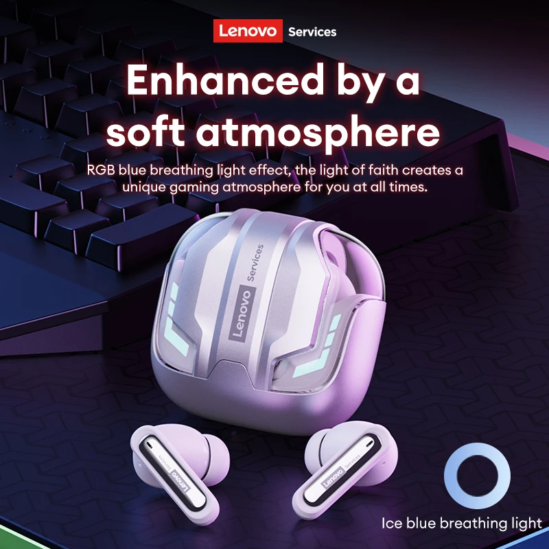 Choice Lenovo New GT103 Gaming Headset Wireless Bluetooth 6.0 Earphones RGB Low Latency Waterproof Headphones Sports Headset