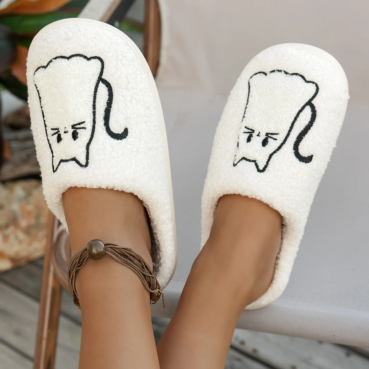 Cute Cat Warm Women's Slippers Interesting Cartoon Pattern Girl's Winter Bedroom Casual Soft Indoor Fashion Plush Home Shoes