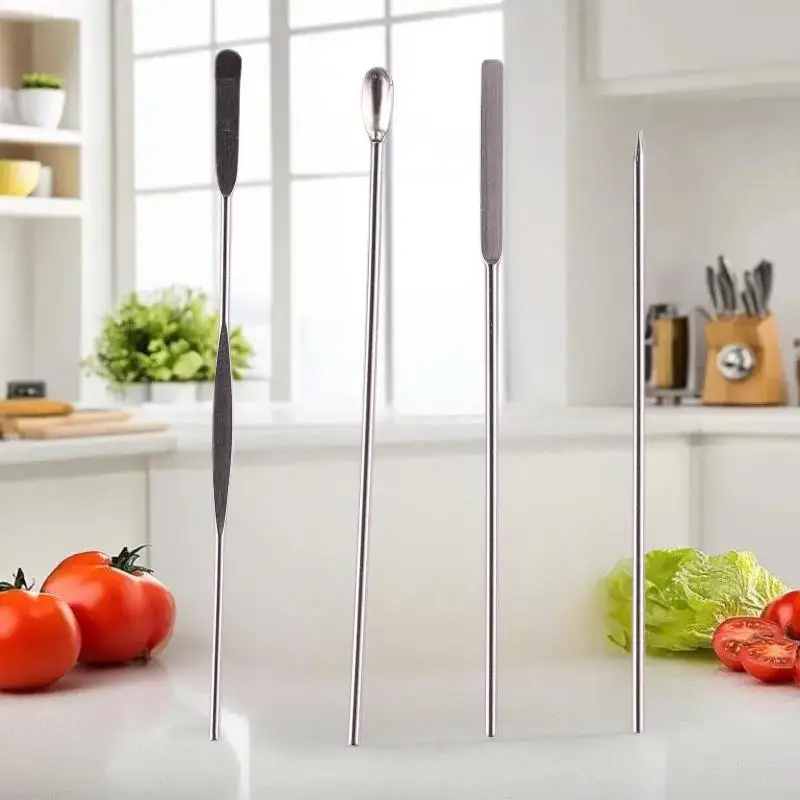 4PCS Nail Art Stirring Rod Tool Stainless Steel Powder Liquid Gel Polish Spoon Spatula Foundation Mixing Tool