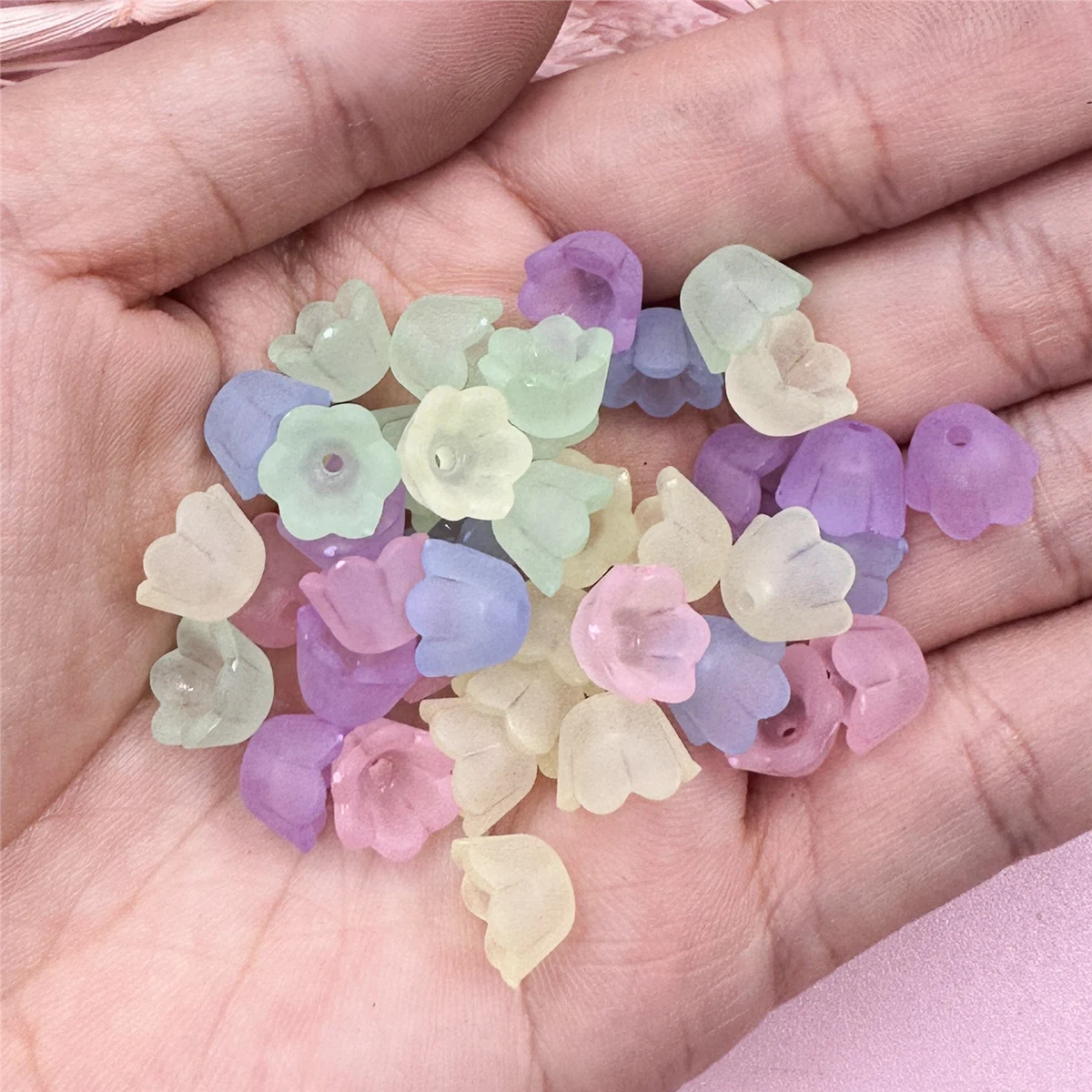 40Pcs 9*7mm Small Lily Of The Valley Flower Beads Acrylic Colorful Material Handmade Jewelry Making Accessories