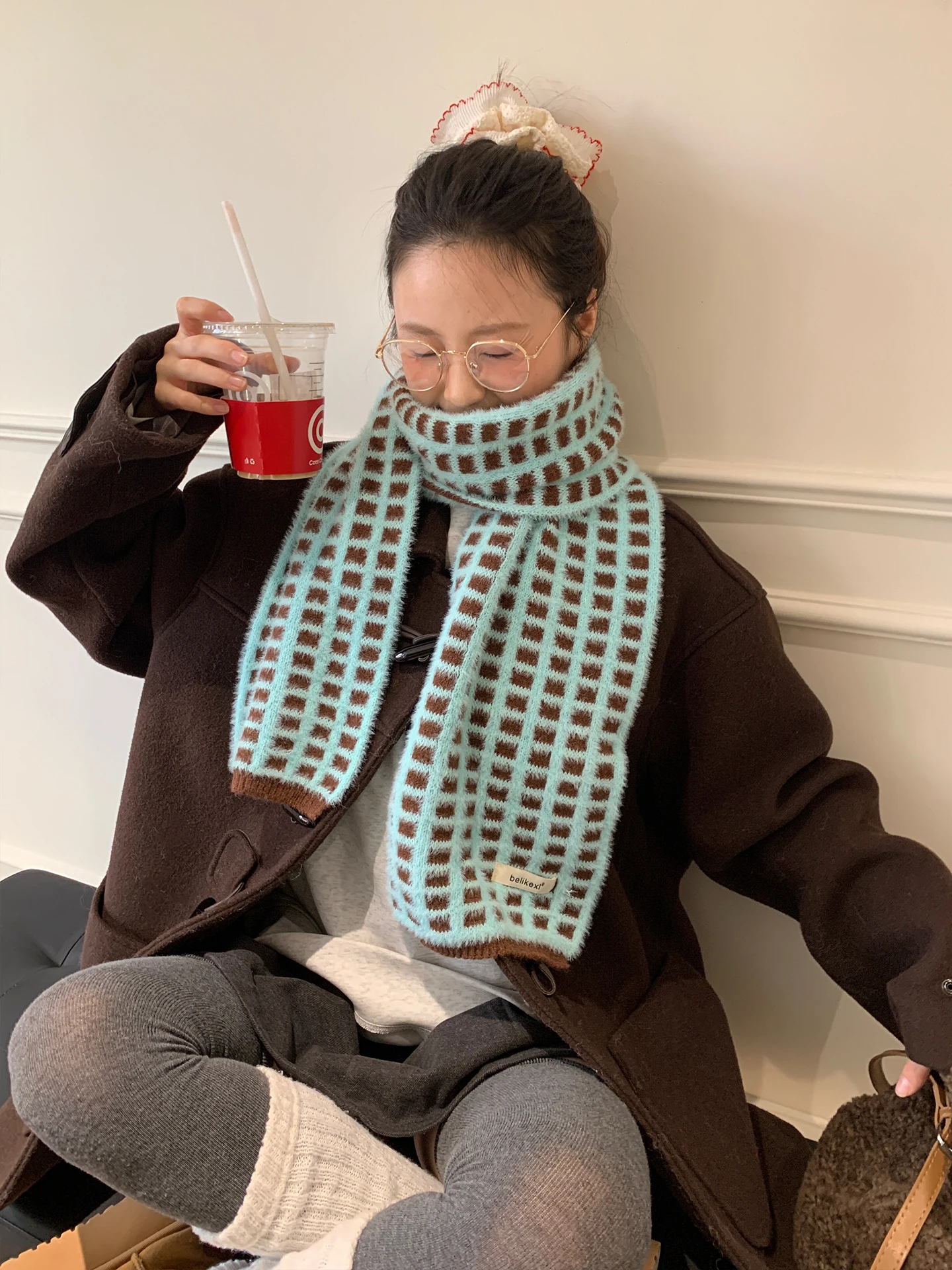 

Waffle Scarf For Women Autumn And Winter Anti-Cold And Warm Imitation Cashmere Neck Warmer Fashionable And Versatile