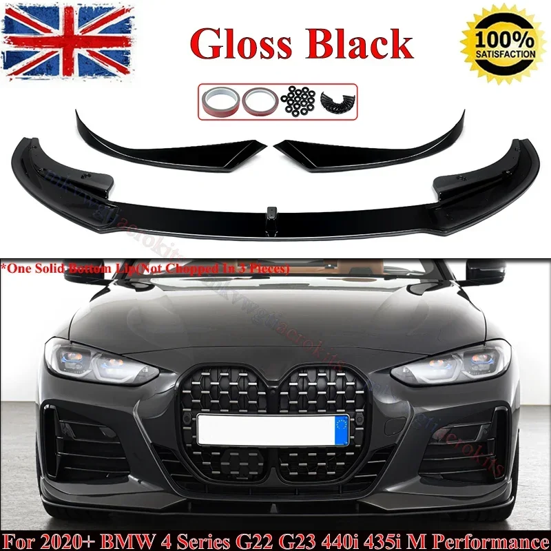 For BMW 4 Series G22 G23 M-Sport Gloss Front Bumper Lip Spoiler Splitters 21-23